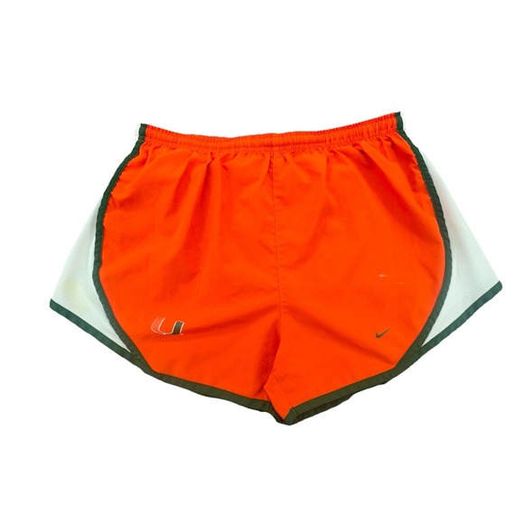 Nike Team Miami Hurricanes FitDry Running Shorts Women's Medium Orange Green - Picture 2 of 8